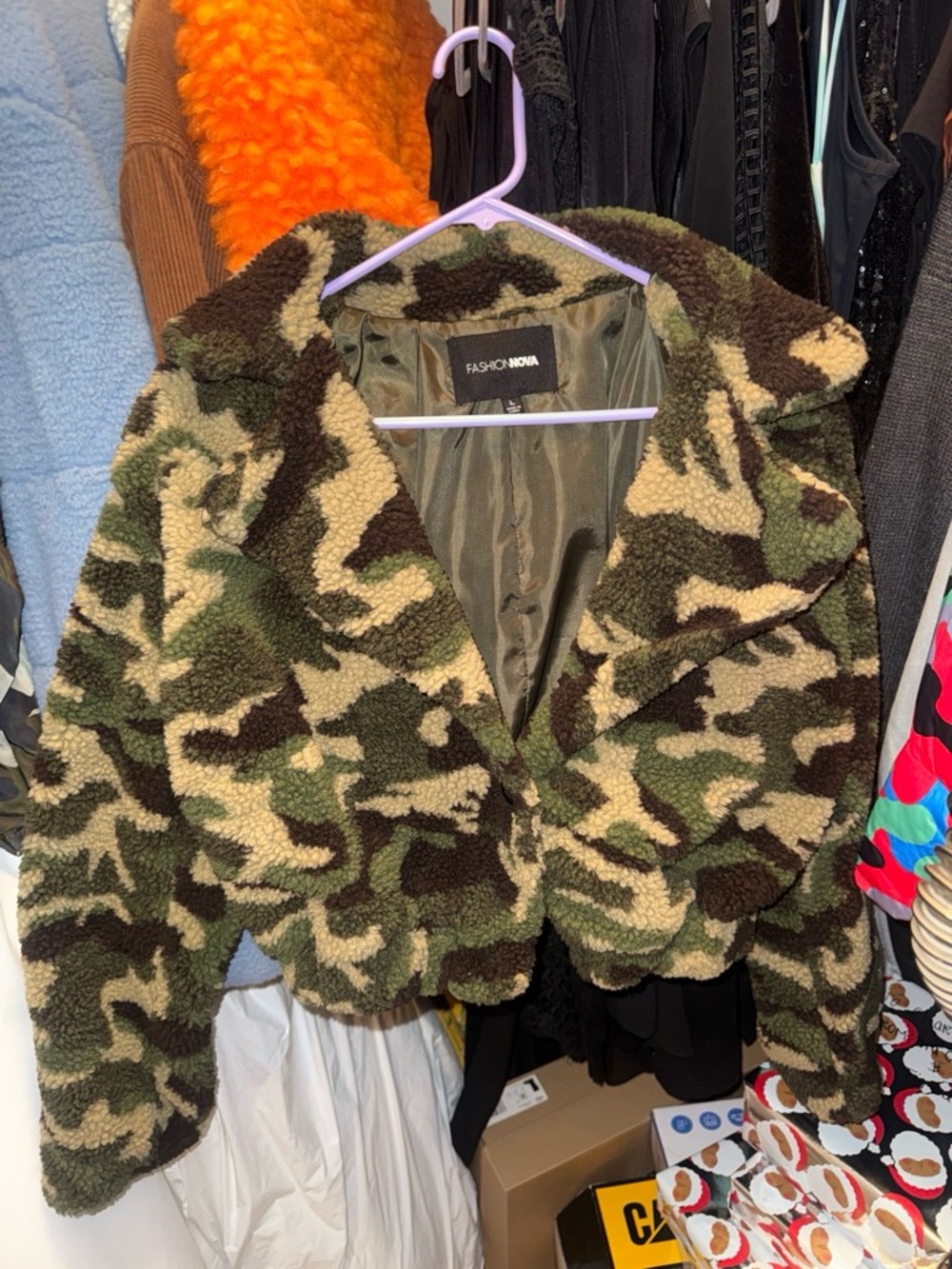 Fashion Nova Green Camo Teddy Sherpa Jacket